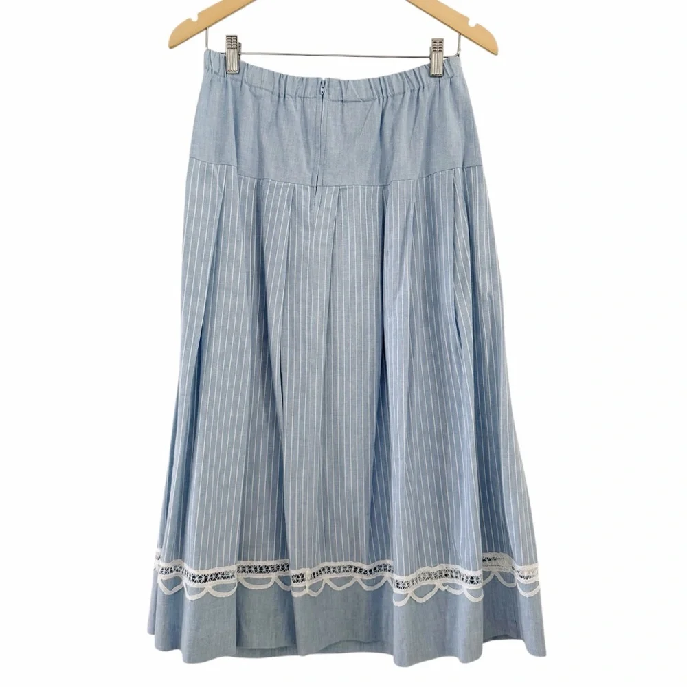 Cottagecore Vintage 70s 80s Skirt Blue & White Stripes Midi California Girl 12